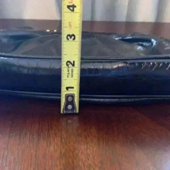 Vintage Black Patent Clutch Handbag Faux Leather Top Handle Bag Purse - Picture 10 of 12